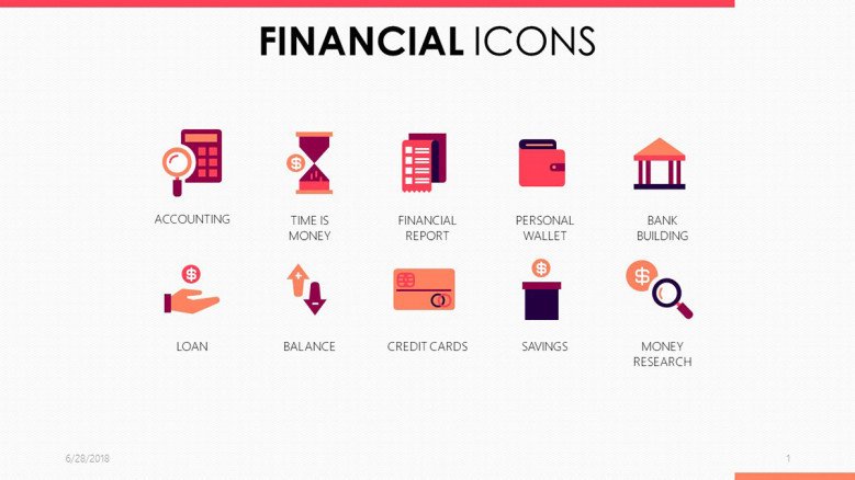 financial icons for business in pink and purple
