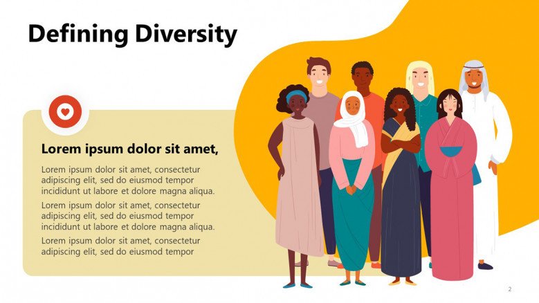 Diversity PowerPoint Slide in playful style with culturally diverse team PowerPoint illustration