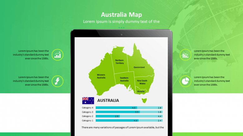 Australia map in mobile application with data driven bar chart