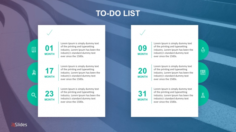 Detailed to-do list steps divided into two columns