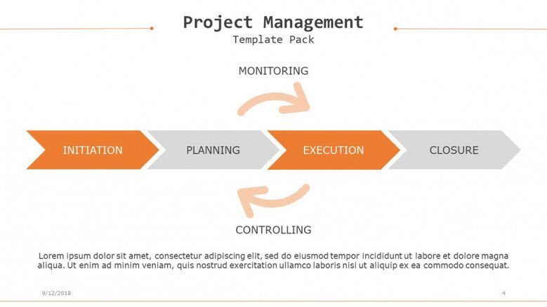 project management flow chart arrows in four steps