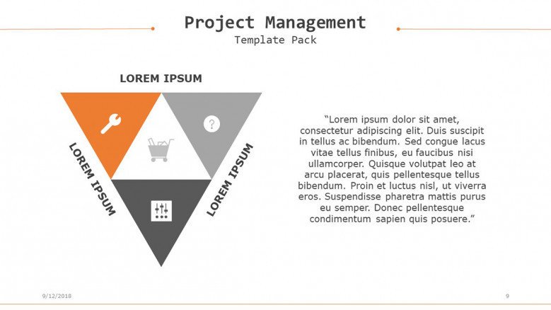 project management slide in pyramid diagram with four segments target
