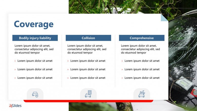 Corporate PowerPoint Table for Car Insurance Coverage Details