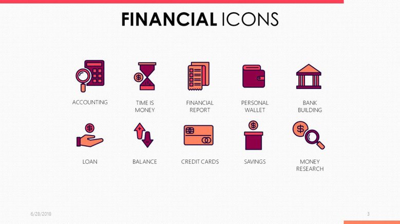 financial icons in pink and purple