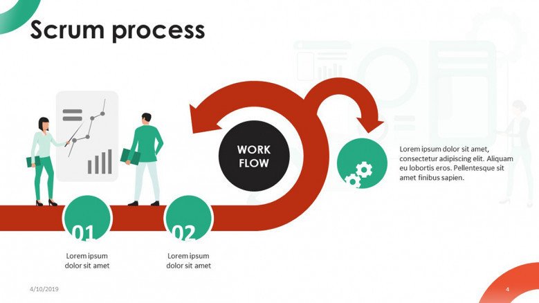 scrum process workflow chart with playful illustration