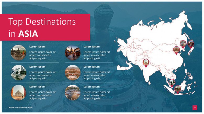 PowerPoint Map for Top Destinations in Asia