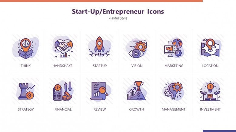 entrepreneur icons for start-up in playful purple style