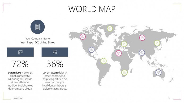 world map slide with percentage and texts