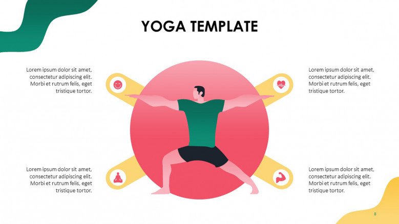 Male illustration in a yoga pose with icons