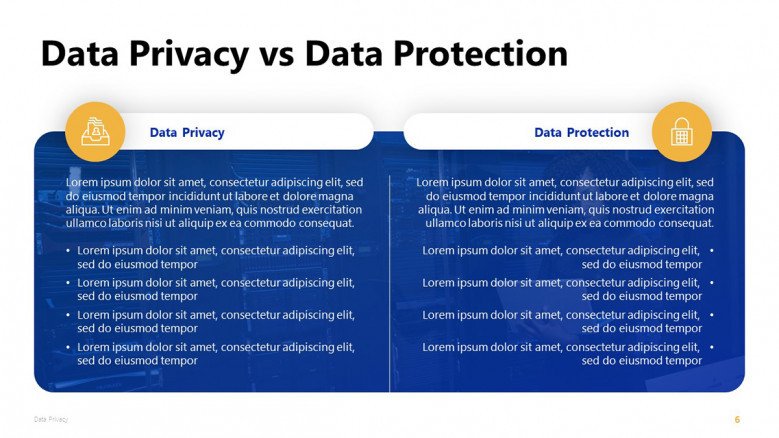 Data Privacy vs Data Protection PowerPoint Slide in blue