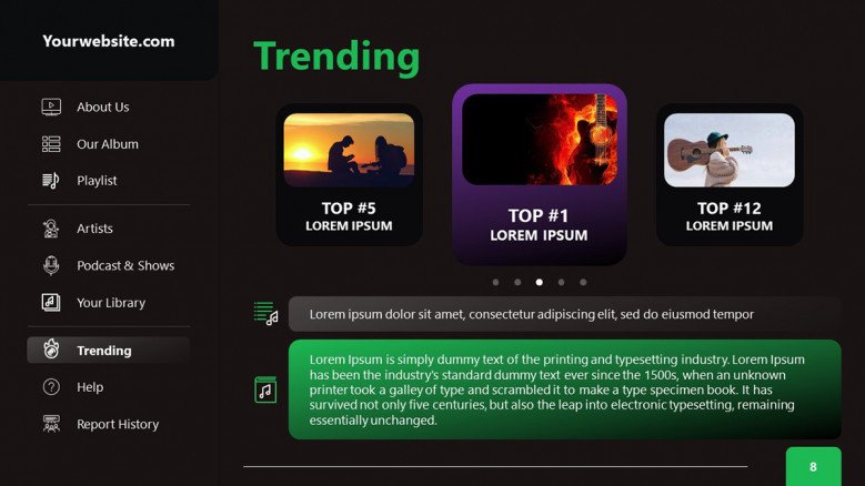 Trending Songs PowerPoint slide for Spotify-themed Presentations