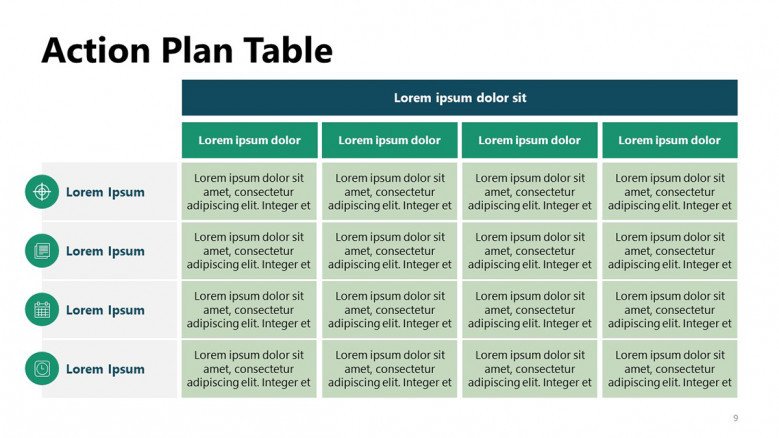 Summary Action Plan Table Slide in corporate style