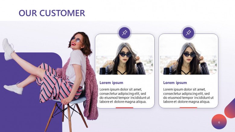 Stylish Female customer profile slide in purple colors
