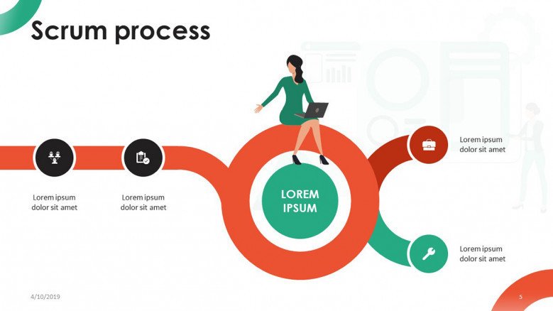 scrum process task flow chart with playful illustration