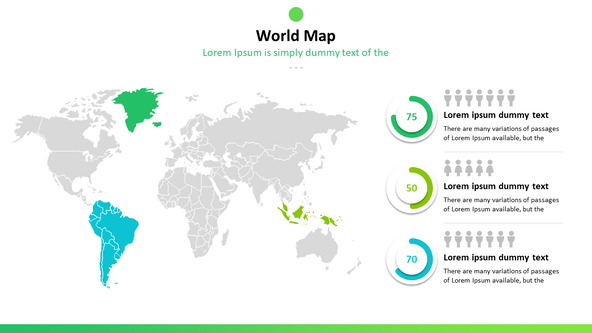 world map with circle chart and key indicator