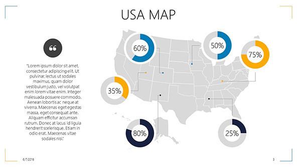 USA map with data percentage and informative text slide